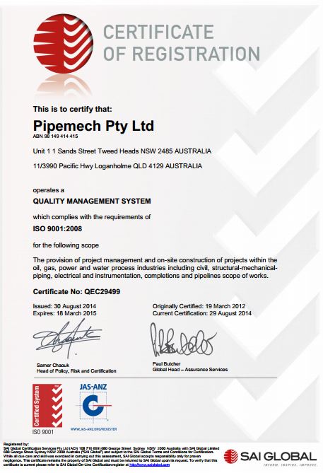 ISO 9001:2008 (Certificate No. QEC29499)Extension of Scope Achieved